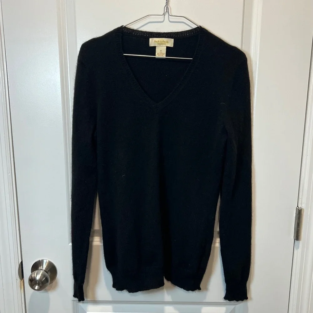 Peck & Peck Womens Sweater 100% 2-Ply Cashmere‎ V-Neck Black Medium
